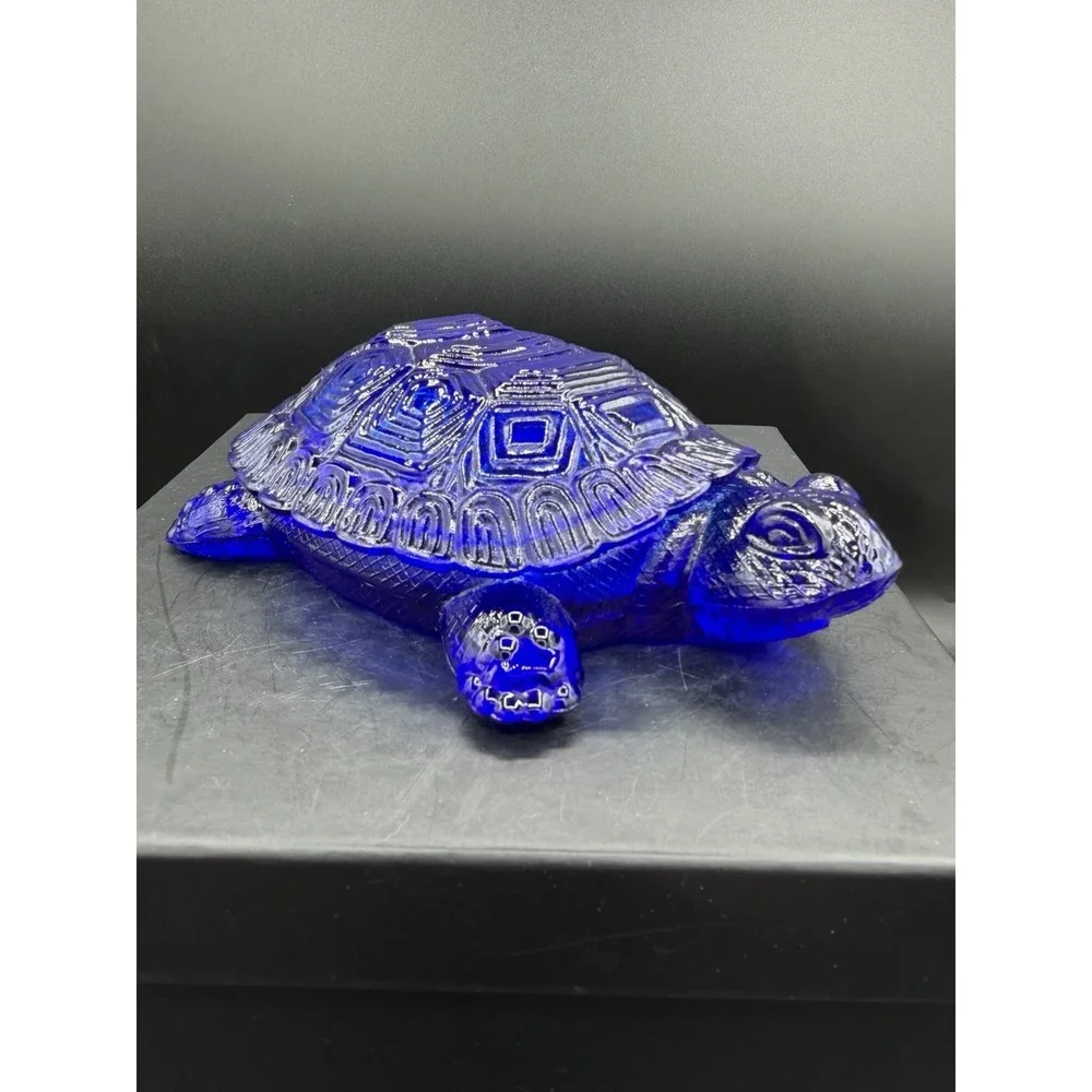 Vintage Cobalt Blue Presser Glass Turtle Trinket Box/ Ring Dish